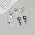 Six Silver Gold and Black Cross Huggie and Clip Earrings view 1