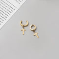 Six Silver Gold and Black Cross Huggie and Clip Earrings view 4