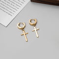 Long Cross No Piercing Clips and Huggie Earrings in Three Finishes view 4