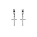 Long Cross No Piercing Clips and Huggie Earrings in Three Finishes view 6