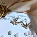 Gold Tone Crystal Chevron And Pearl Arc Jacket Stud Earrings view 6