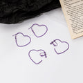 Purple Heart Outline Clip and Pierced Hoop Earrings view 1