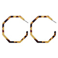 Large Octagonal Marbled Open Hoop Statement Stud Earrings view 3