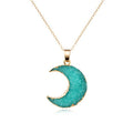 Gold Tone Crescent Moon Crystal Cluster Pendant Necklaces in Three Colors view 8