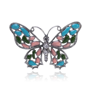 Stained Glass Style Butterfly Brooch in Three Colors