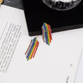 Rainbow Crystal Look Fringe Earrings in Ten Row Length Options view 2