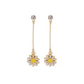 Gold Long Bar and White Daisy Dangle Stud Earrings view 5