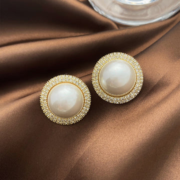 Pearl Crystal Halo Stud Earrings with Lustrous Bead Details