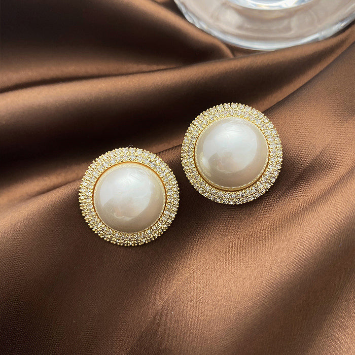 Pearl Crystal Halo Stud Earrings with Lustrous Bead Details
