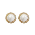 Pearl Crystal Halo Stud Earrings with Lustrous Bead Details view 4