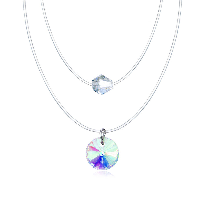Double Layer Invisible Cord Crystal Pendant Necklaces in Three Shapes
