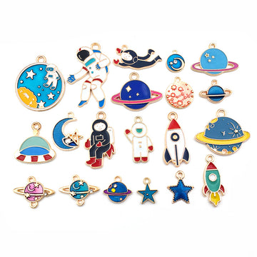 Colorful Astronaut Rocket and Planet Enamel Charms Assorted Set