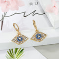 Gold Tone Crystal Blue Evil Eye Huggie Drop Earrings view 3