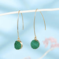 Gold Tone Round Druzy Long Hook Earrings in Thirteen Colors view 2