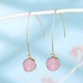 Gold Tone Round Druzy Long Hook Earrings in Thirteen Colors view 10