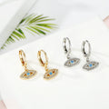 Crystal Framed Evil Eye Huggie Drop Earrings in Gold or Silver Tone view 3
