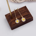Gold Long Bar and White Daisy Dangle Stud Earrings view 2