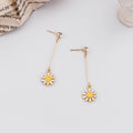 Gold Long Bar and White Daisy Dangle Stud Earrings view 4