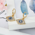 Gold Tone Crystal Blue Evil Eye Huggie Drop Earrings view 2