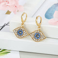 Gold Tone Crystal Blue Evil Eye Huggie Drop Earrings view 4