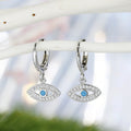 Crystal Framed Evil Eye Huggie Drop Earrings in Gold or Silver Tone view 2