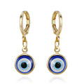 Gold Tone Small Round Evil Eye Huggie Drop Earrings in Three Designs view 1