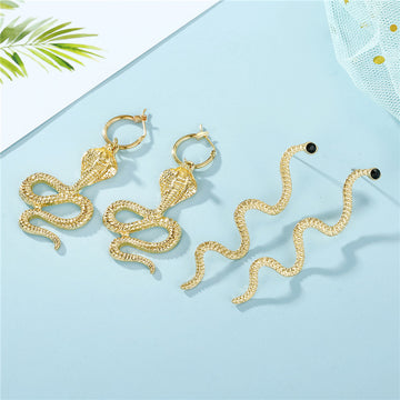 Gold Tone Textured Snake Earrings in Two Sculpted Designs
