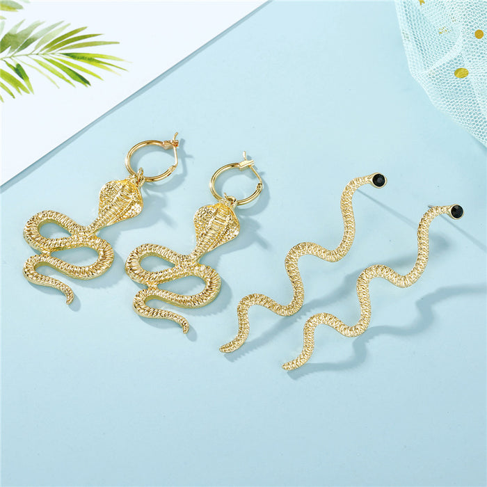 Gold Tone Textured Snake Earrings in Two Sculpted Designs