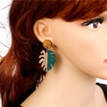 Layered Wood Monstera Leaf Stud Earrings in Three Colors view 5