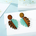 Layered Wood Monstera Leaf Stud Earrings in Three Colors view 3