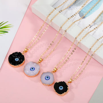 Gold Tone Small Druzy Evil Eye Pendant Necklaces in Four Designs
