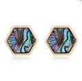 Gold Tone Abalone Shell Stud Earrings in Five Geometric Shapes view 10