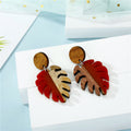 Layered Wood Monstera Leaf Stud Earrings in Three Colors view 2