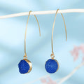 Gold Tone Round Druzy Long Hook Earrings in Thirteen Colors view 3