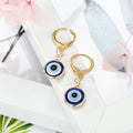 Gold Tone Small Round Evil Eye Huggie Drop Earrings in Three Designs view 5