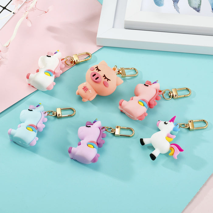 Cartoon Unicorn and Pig Figure Snap Hook Keychains in Six Designs