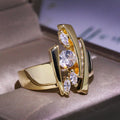 Abstract Multi-Rail Round Stone Wide Ring In Polished Gold Tone view 4
