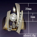 Abstract Multi-Rail Round Stone Wide Ring In Polished Gold Tone view 5