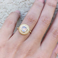 Gold Tone Round Iridescent Stone Ring with Clear Halo view 4
