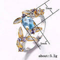 Light Blue Flower and Leaf Gold Tone Ring Jewelry Accessory view 5