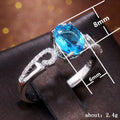 Silver Tone Open Ring with Blue Round Stone and Leaf Accent view 5
