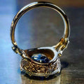 Gold Tone Oval Blue Purple Stone Ring with Clear Halo view 2