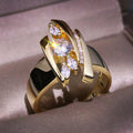 Abstract Multi-Rail Round Stone Wide Ring In Polished Gold Tone view 2