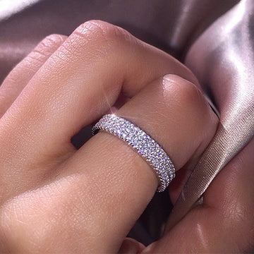 Triple-Row Clear Stone Band Ring In Polished Silver Tone