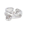 Silver Tone Open Ring with Two Clear Dangle Stones view 6