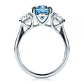 Blue Oval Stone Clear Side Stone Silver Tone Ring Jewelry Accessory view 2