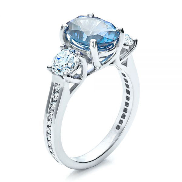 Blue Oval Stone Clear Side Stone Silver Tone Ring Jewelry Accessory