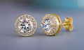 Round And Square Halo Stud Earrings In Six Metal Variants view 3