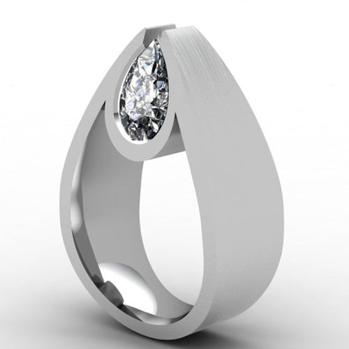 Large Clear Pear Stone Silver Tone Halo Ring shown in front view