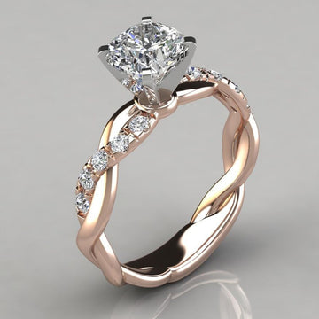 Round Solitaire Twisted Vine Ring In Silver And Rose Tones